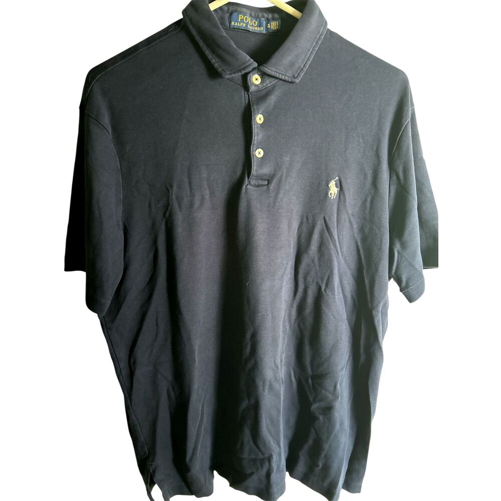 Polo Ralph Lauren Mens Polo Shirt XL White Logo Short Sleeve Navy Blue